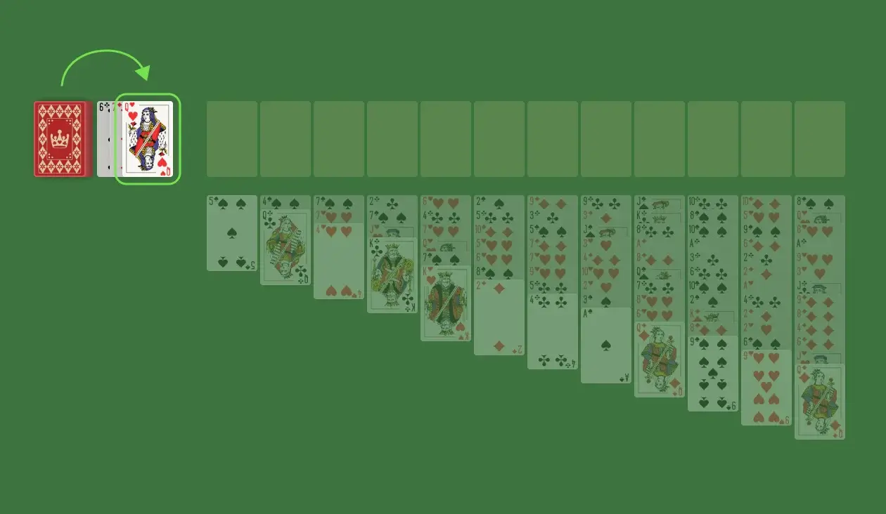 When there are no more moves left to make on the Tableau, you can use the Stockpile to draw new cards. But remember, you can only use the top card out of the three you draw. If you run into a King when drawing cards, you can move them, and only them, to empty columns. Finally, once you finish all 12 Foundation piles, you win the game.