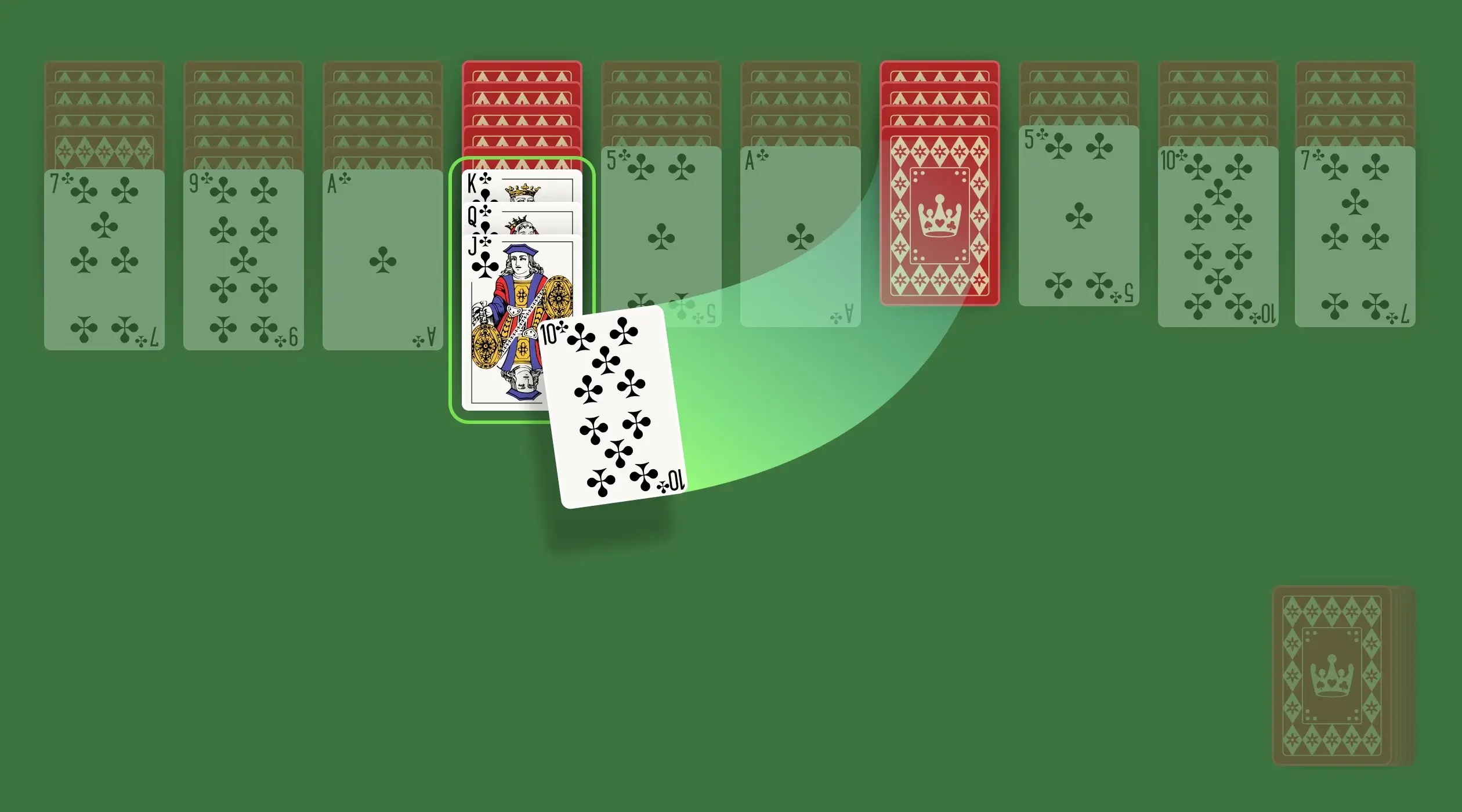Your mission is to organize cards in descending order from King to Ace in their respective suits. However, you can move cards between columns irrespective of their suit as long as the destination card is one rank higher. Don’t worry. You can even move multiple cards in their numerical sequence to other columns.