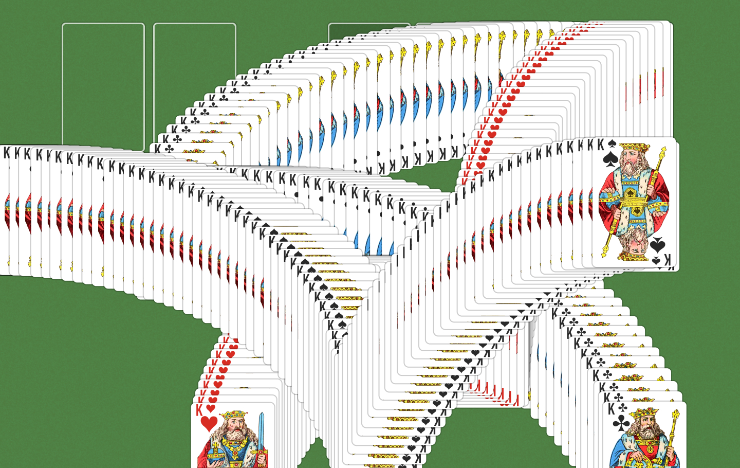Solitaire win animation with cards spreading in arcs after the game is completed.